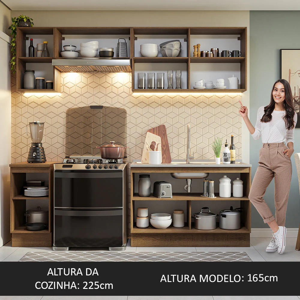 Armário de Cozinha Completa 240cm Rustic Glamy Madesa 10 - Image 6