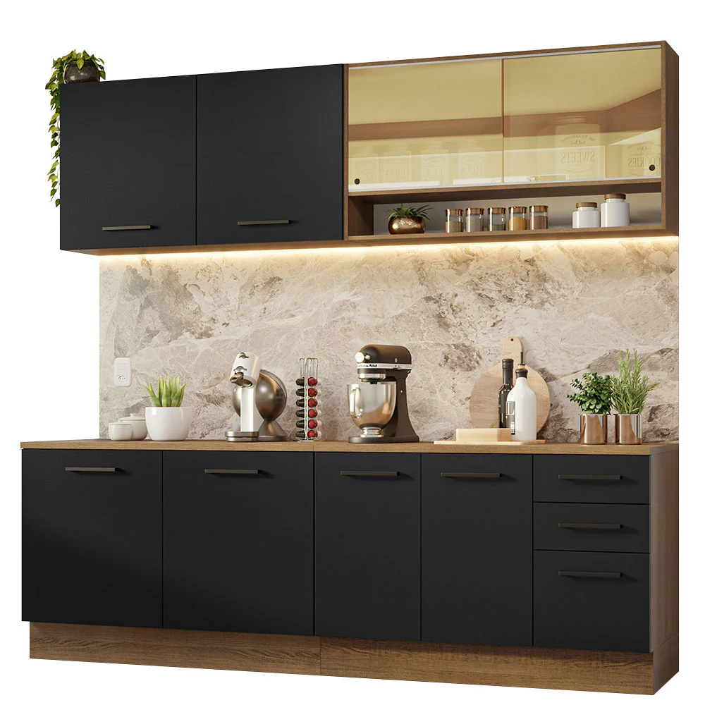Armário de Cozinha Completa 240cm Rustic/Preto 60cm de Profundidade Agata Madesa 01 - Image 2