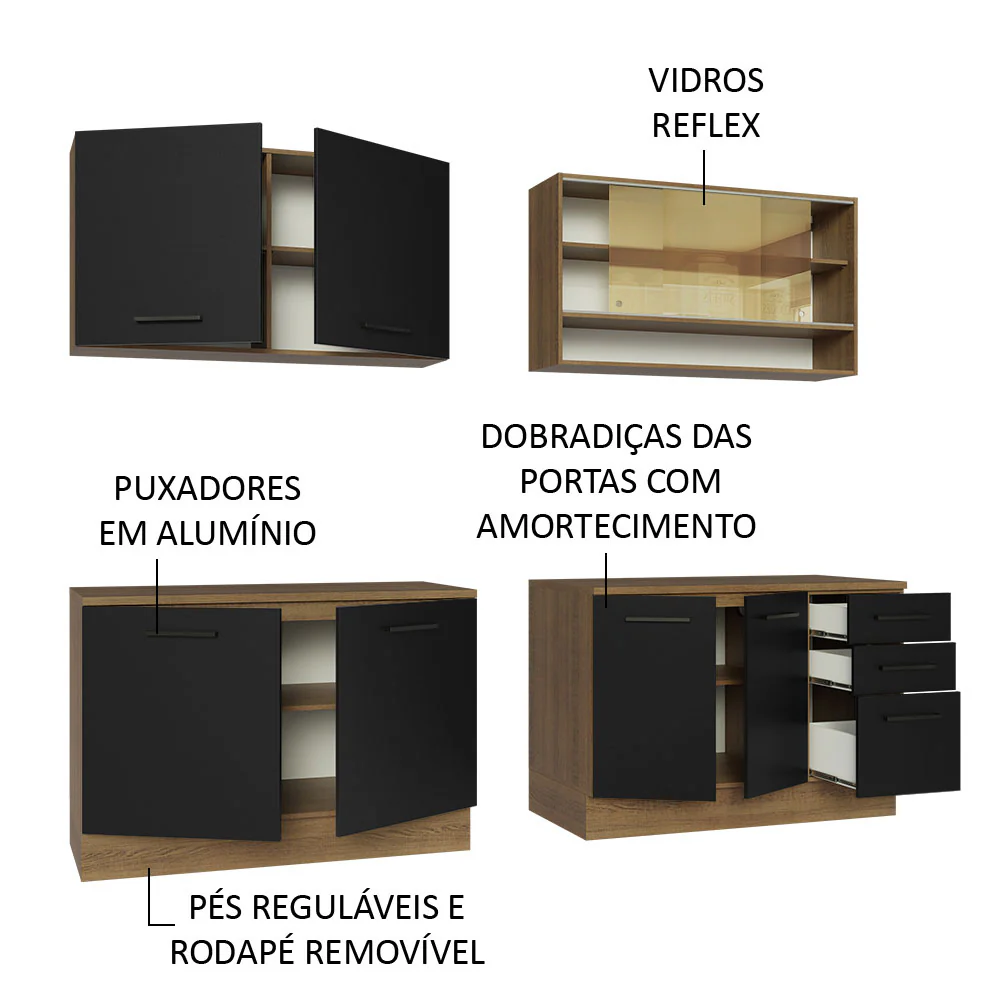 Armário de Cozinha Completa 240cm Rustic/Preto 60cm de Profundidade Agata Madesa 01 - Image 4