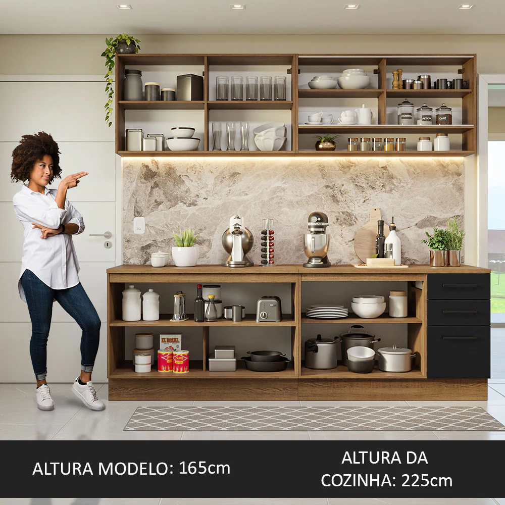 Armário de Cozinha Completa 240cm Rustic/Preto 60cm de Profundidade Agata Madesa 01 - Image 5