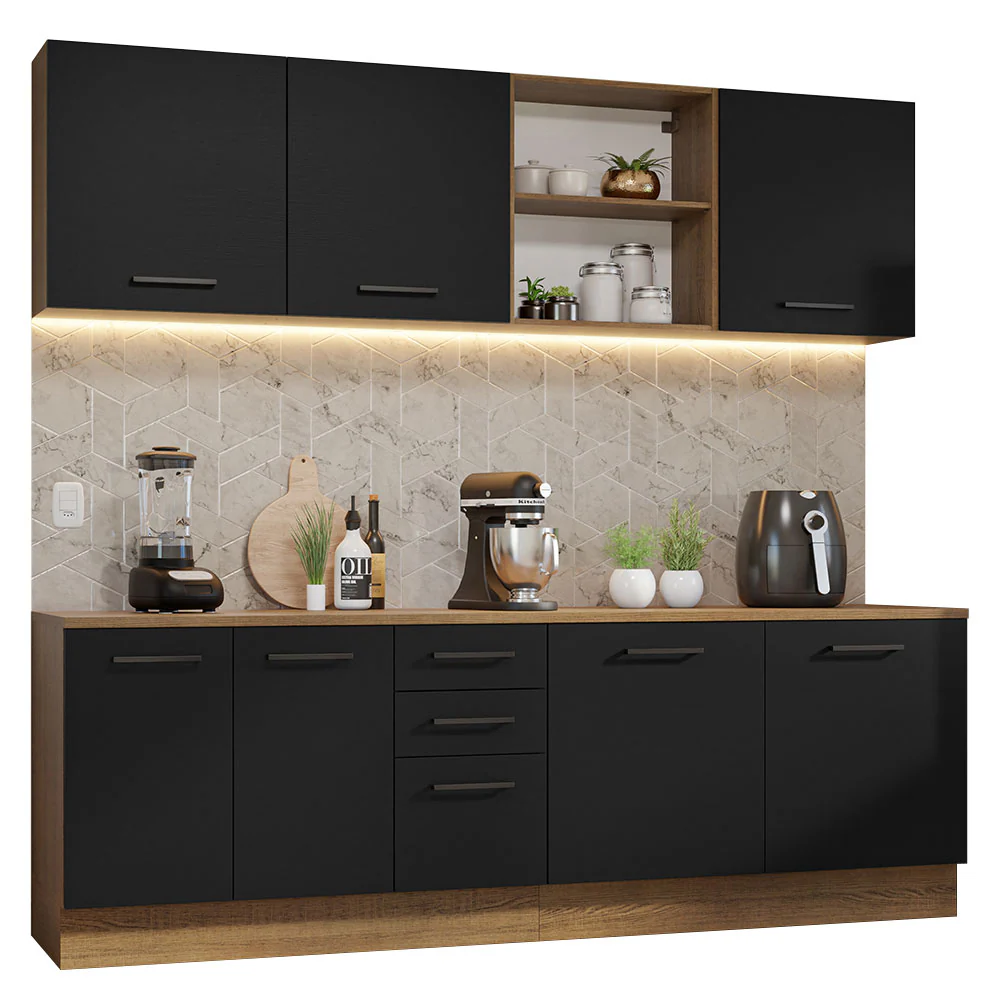 Armário de Cozinha Completa 240cm Rustic/Preto 60cm de Profundidade Agata Madesa 02 - Image 2
