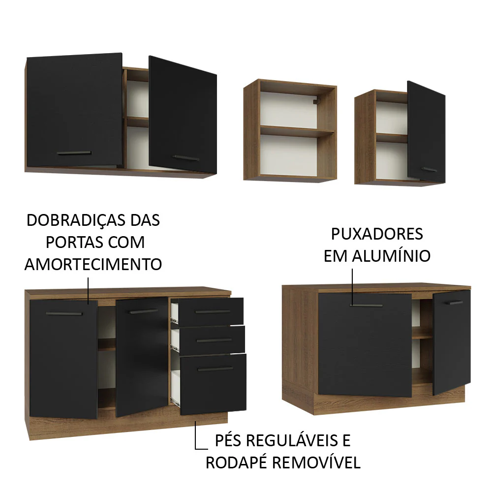 Armário de Cozinha Completa 240cm Rustic/Preto 60cm de Profundidade Agata Madesa 02 - Image 4