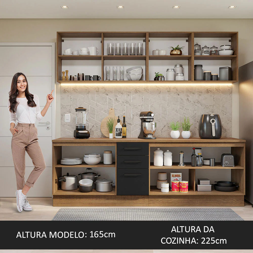 Armário de Cozinha Completa 240cm Rustic/Preto 60cm de Profundidade Agata Madesa 02 - Image 5
