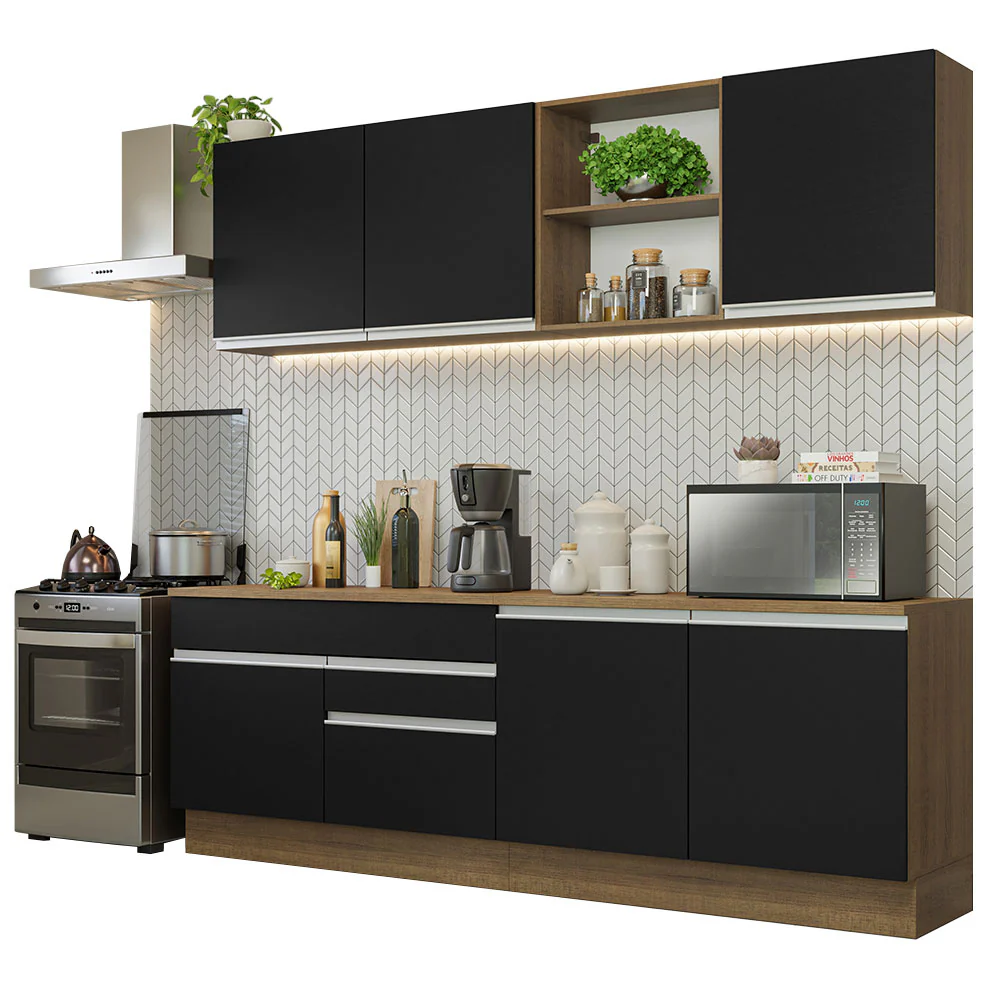 Armário de Cozinha Completa 240cm Rustic/Preto Glamy Madesa 06 - Image 2