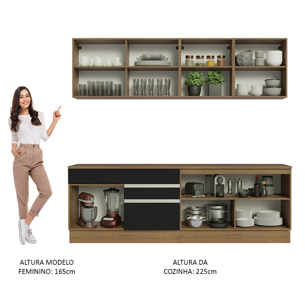 Armário de Cozinha Completa 240cm Rustic/Preto Glamy Madesa 06 - Image 5