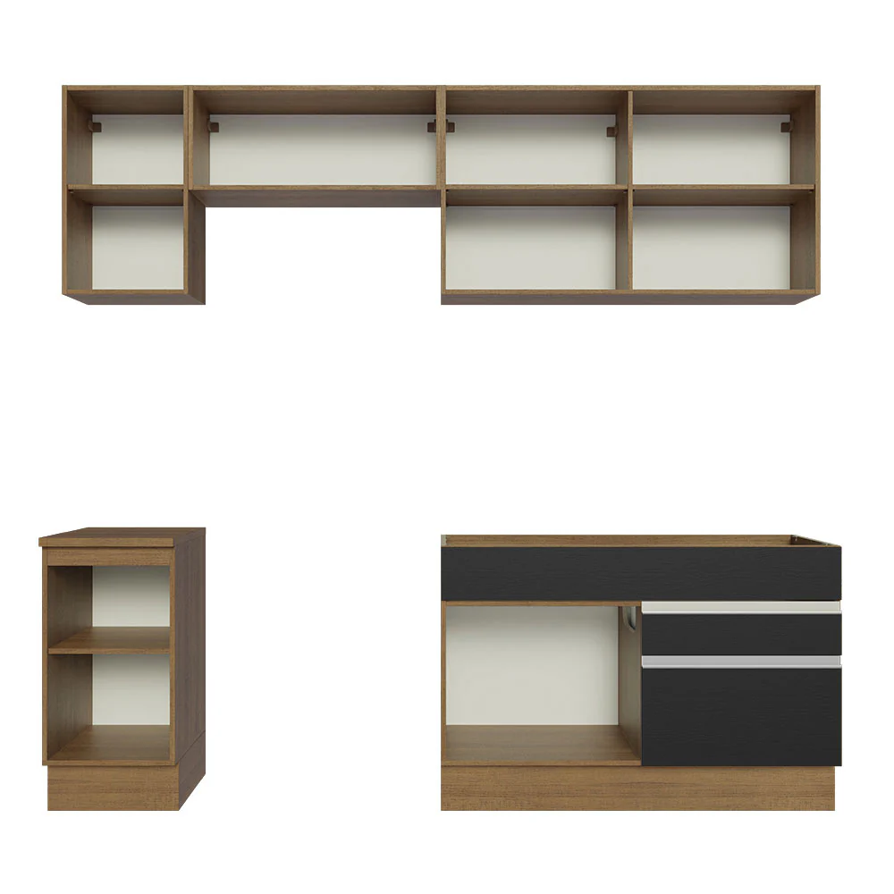 Armário de Cozinha Completa 240cm Rustic/Preto Glamy Madesa 07 - Image 11
