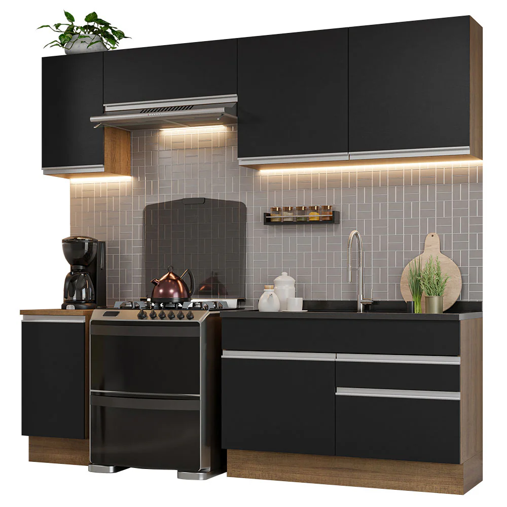 Armário de Cozinha Completa 240cm Rustic/Preto Glamy Madesa 07 - Image 2