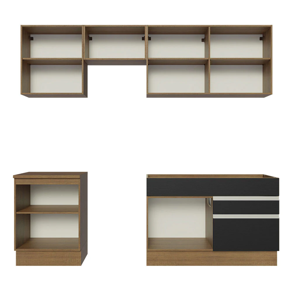 Armário de Cozinha Completa 240cm Rustic/Preto Glamy Madesa 08 - Image 11