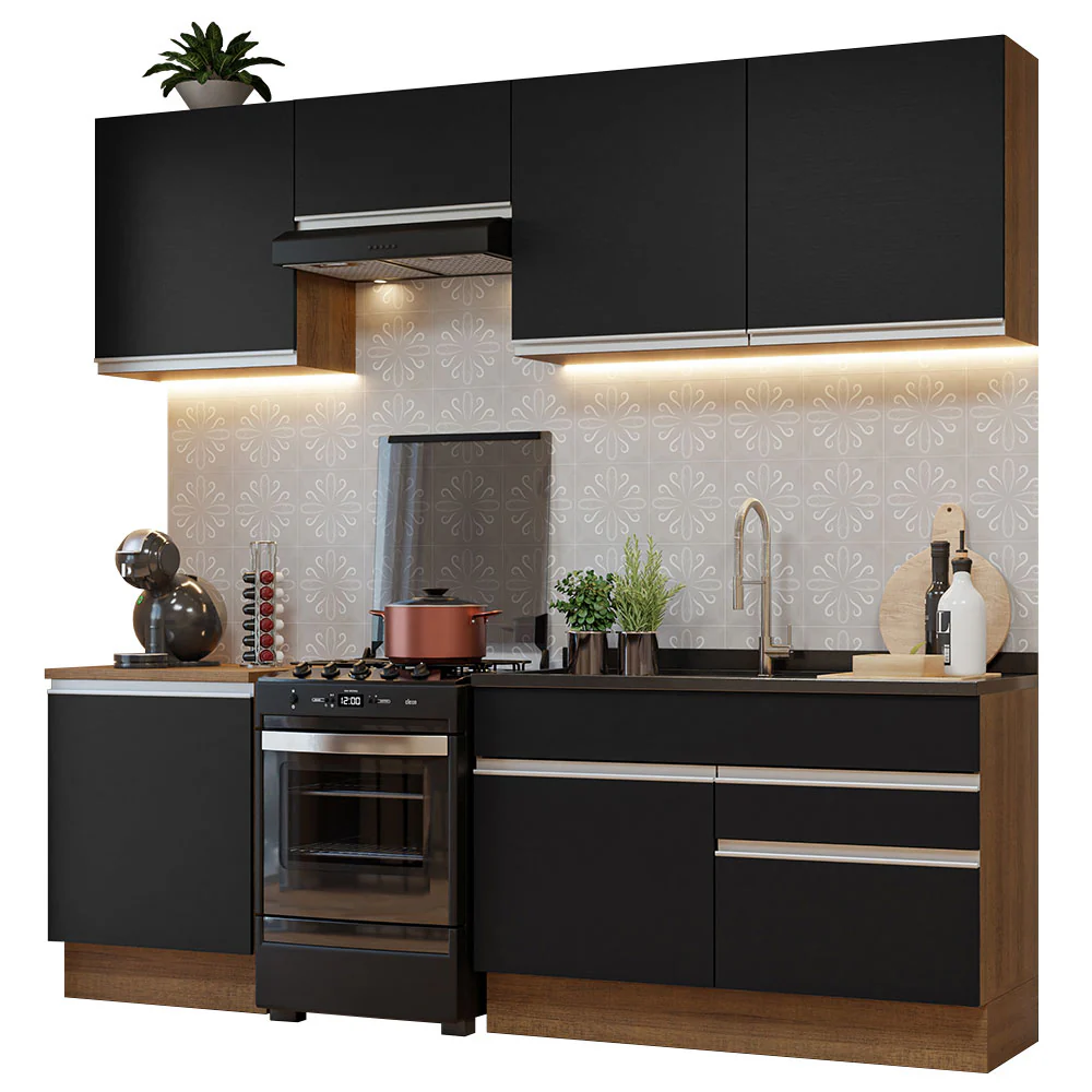 Armário de Cozinha Completa 240cm Rustic/Preto Glamy Madesa 08 - Image 2
