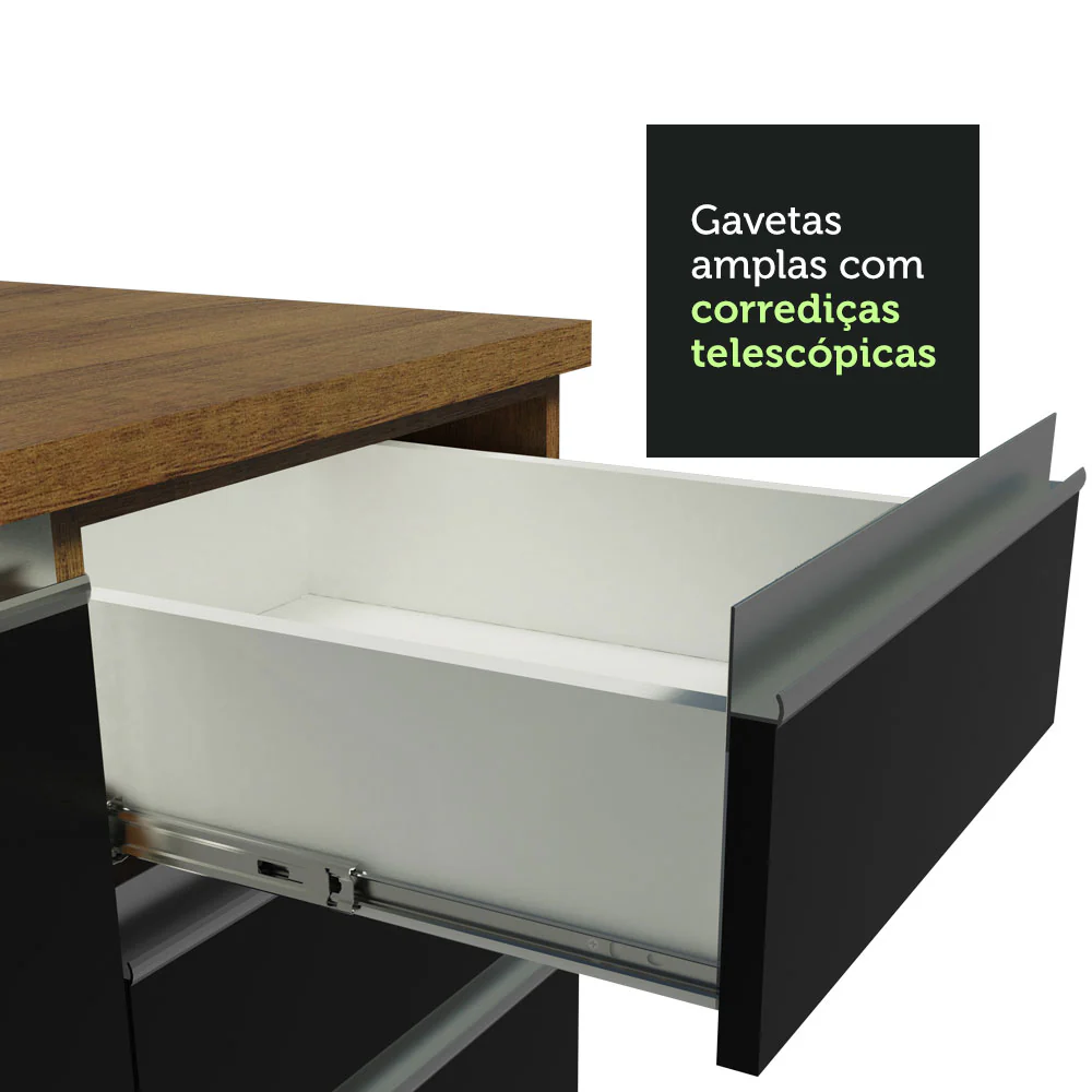 Armário de Cozinha Completa 240cm Rustic/Preto Glamy Madesa 08 - Image 7