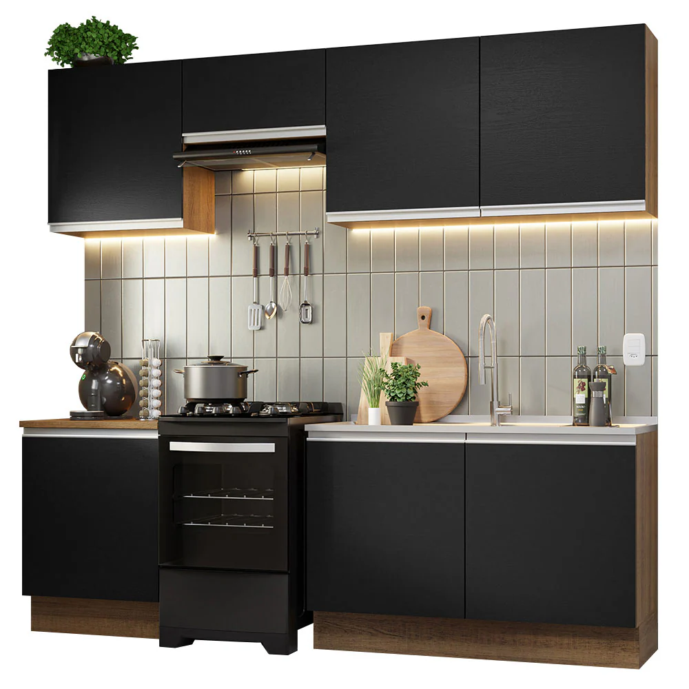 Armário de Cozinha Completa 240cm Rustic/Preto Glamy Madesa 09 - Image 2