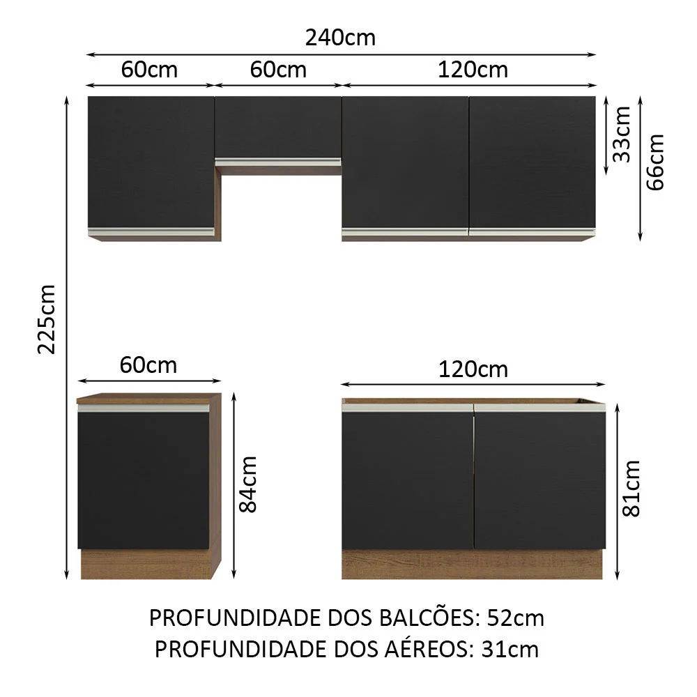 Armário de Cozinha Completa 240cm Rustic/Preto Glamy Madesa 09 - Image 3