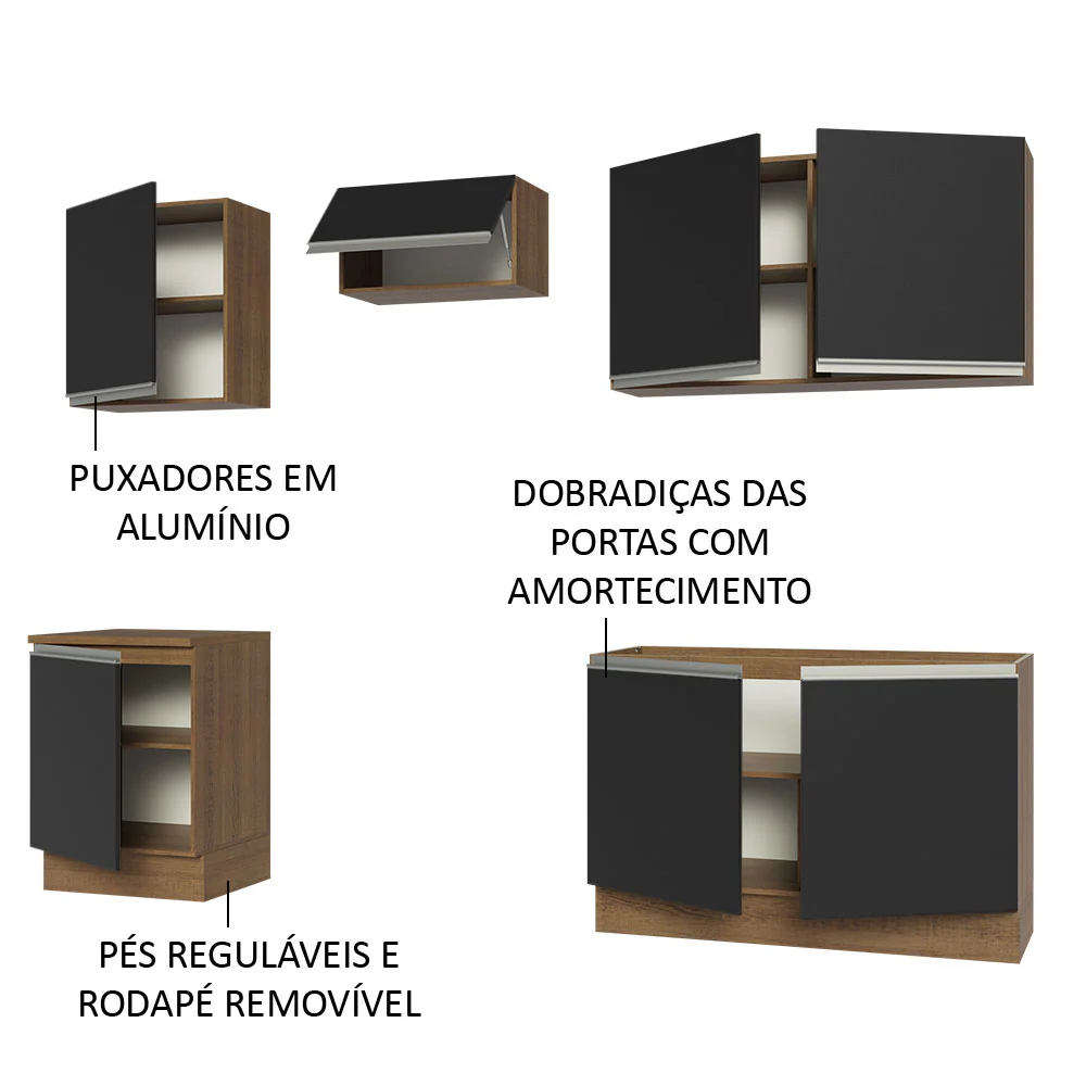 Armário de Cozinha Completa 240cm Rustic/Preto Glamy Madesa 09 - Image 4