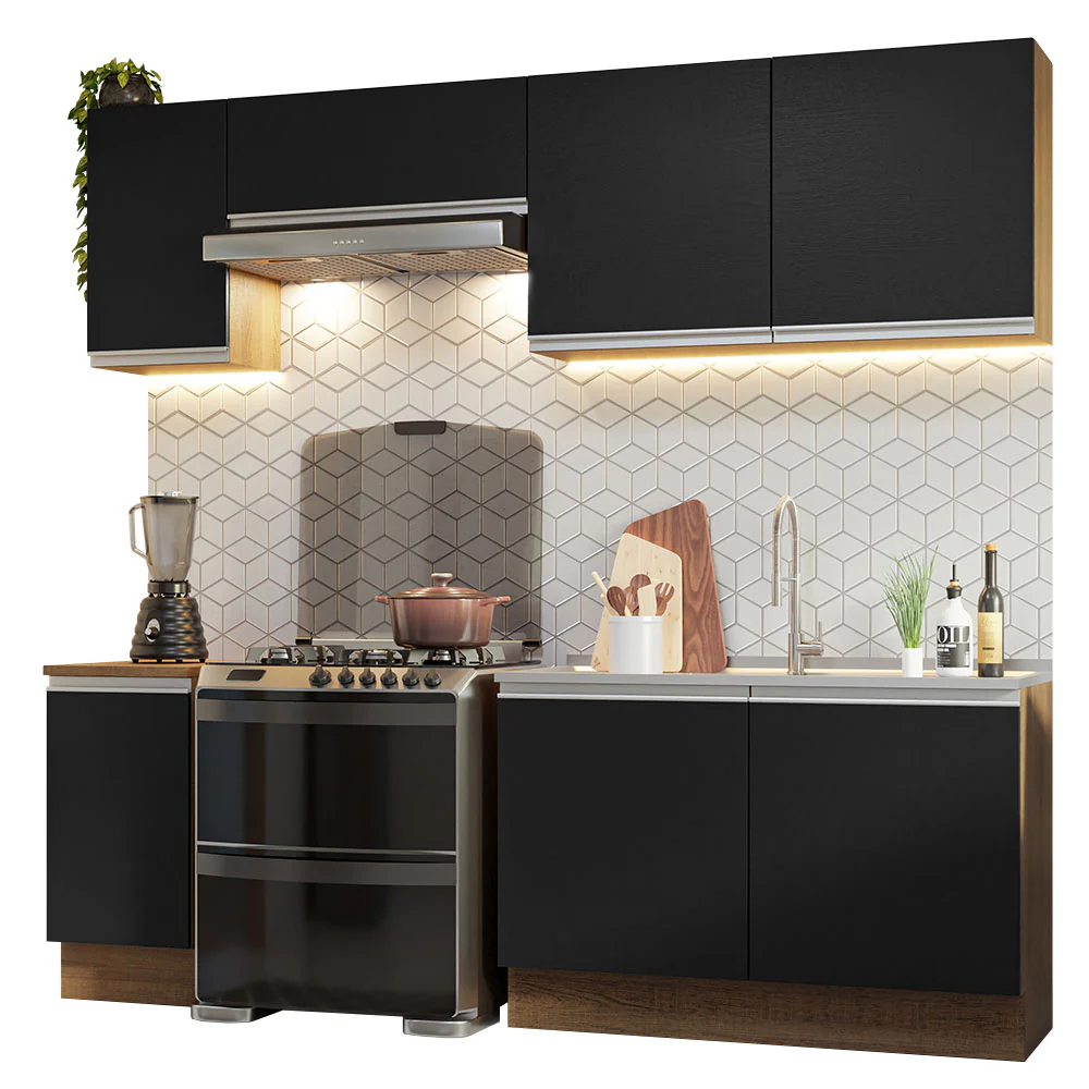 Armário de Cozinha Completa 240cm Rustic/Preto Glamy Madesa 10 - Image 2