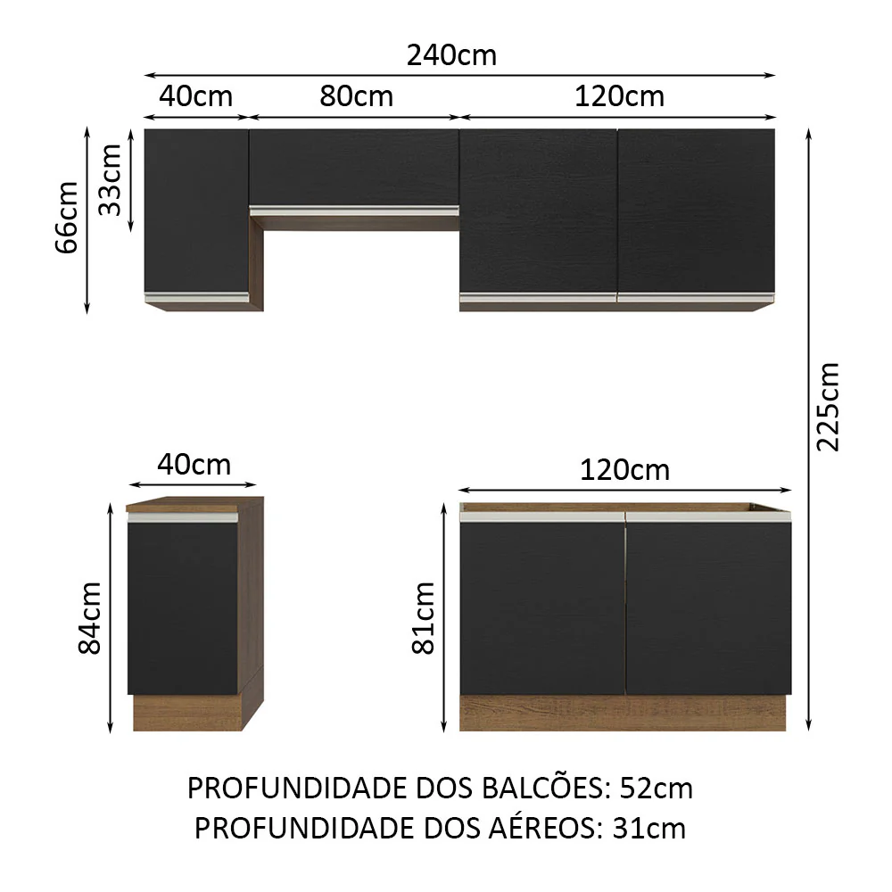 Armário de Cozinha Completa 240cm Rustic/Preto Glamy Madesa 10 - Image 3