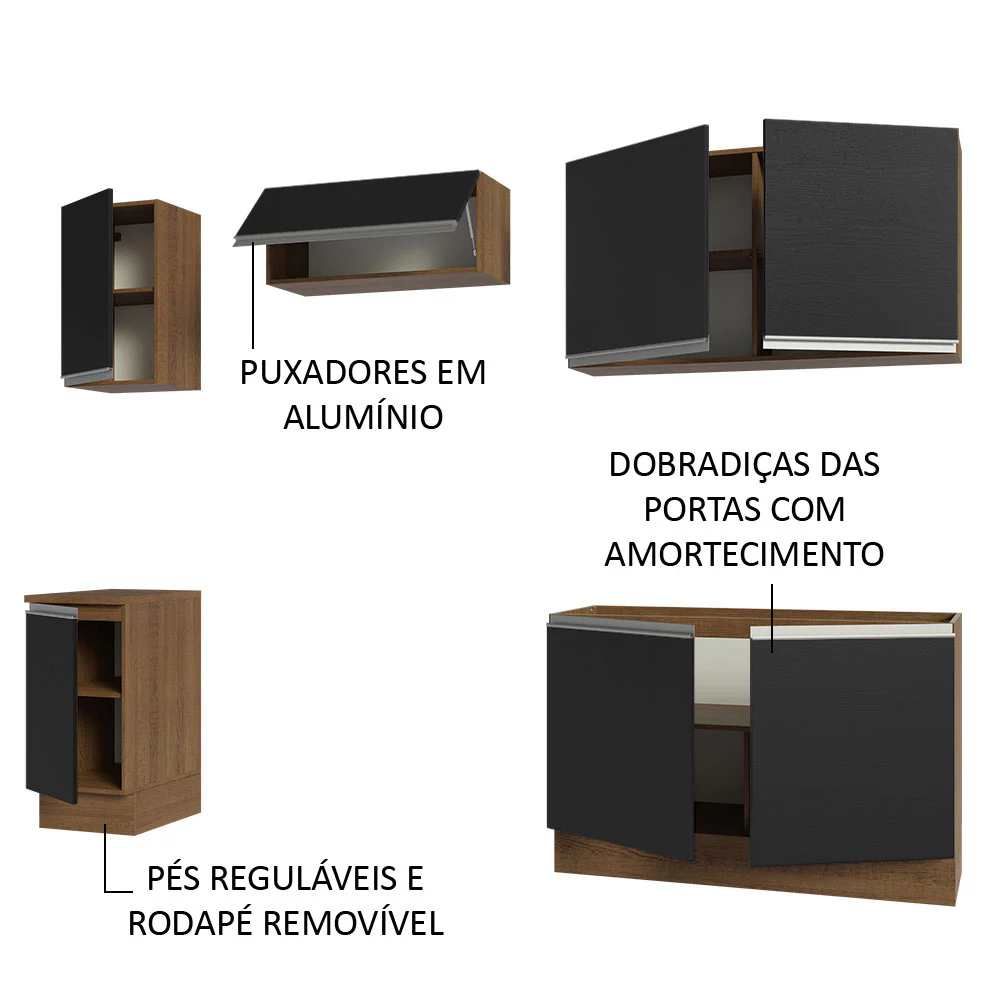 Armário de Cozinha Completa 240cm Rustic/Preto Glamy Madesa 10 - Image 4