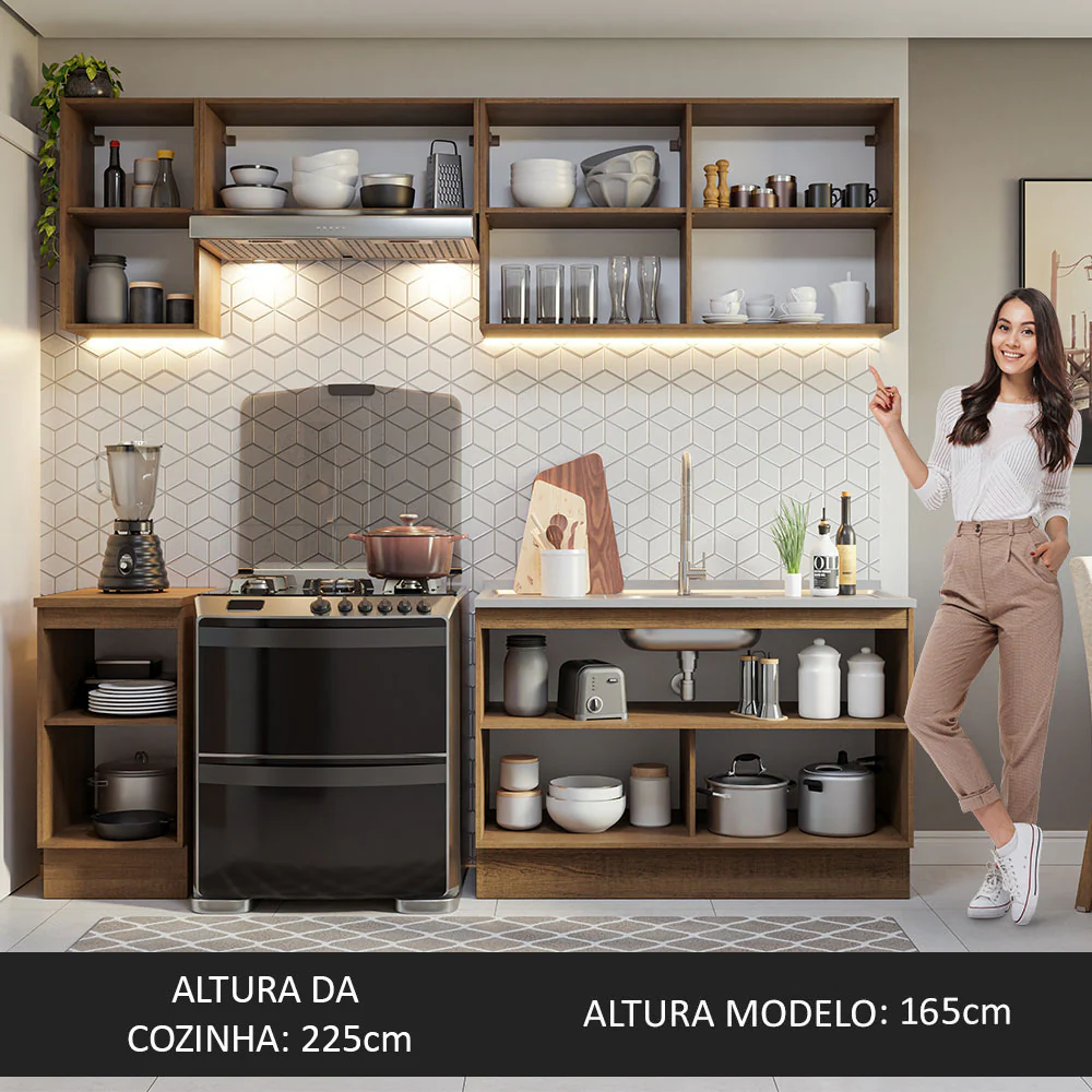 Armário de Cozinha Completa 240cm Rustic/Preto Glamy Madesa 10 - Image 6
