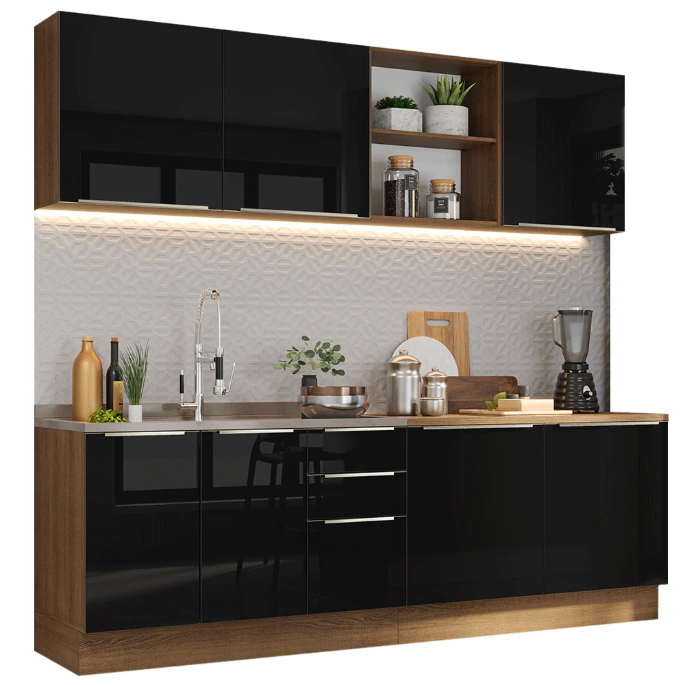 Armário de Cozinha Completa 240 x 60 cm Rustic/Preto Lux Madesa 05 - Image 2