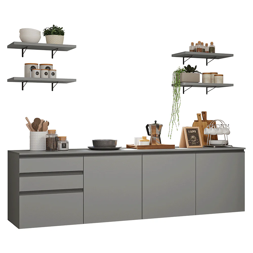 Armário de Cozinha Completa 240cm Suspensa Cinza Nice Madesa 10 - Image 2