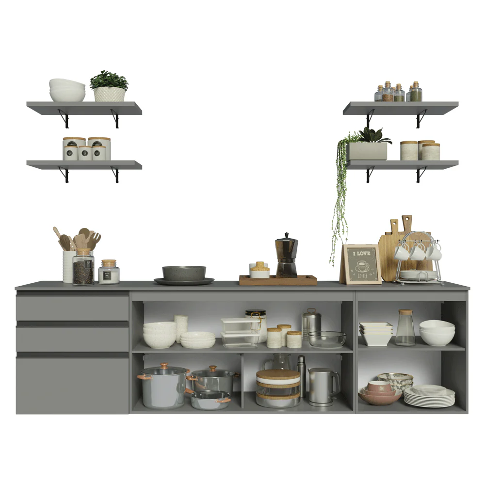 Armário de Cozinha Completa 240cm Suspensa Cinza Nice Madesa 10 - Image 5