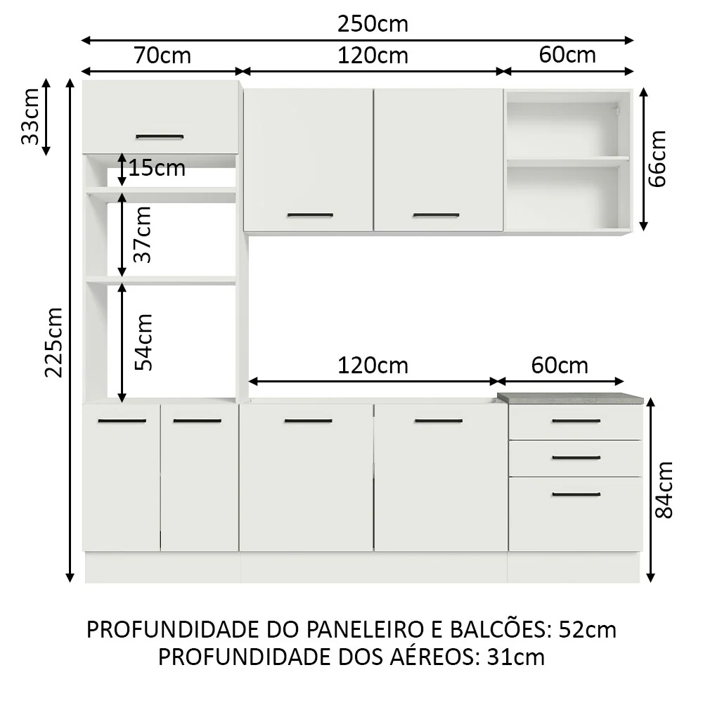 Armário de Cozinha Completa 250cm Branco Agata Madesa 01 - Image 3