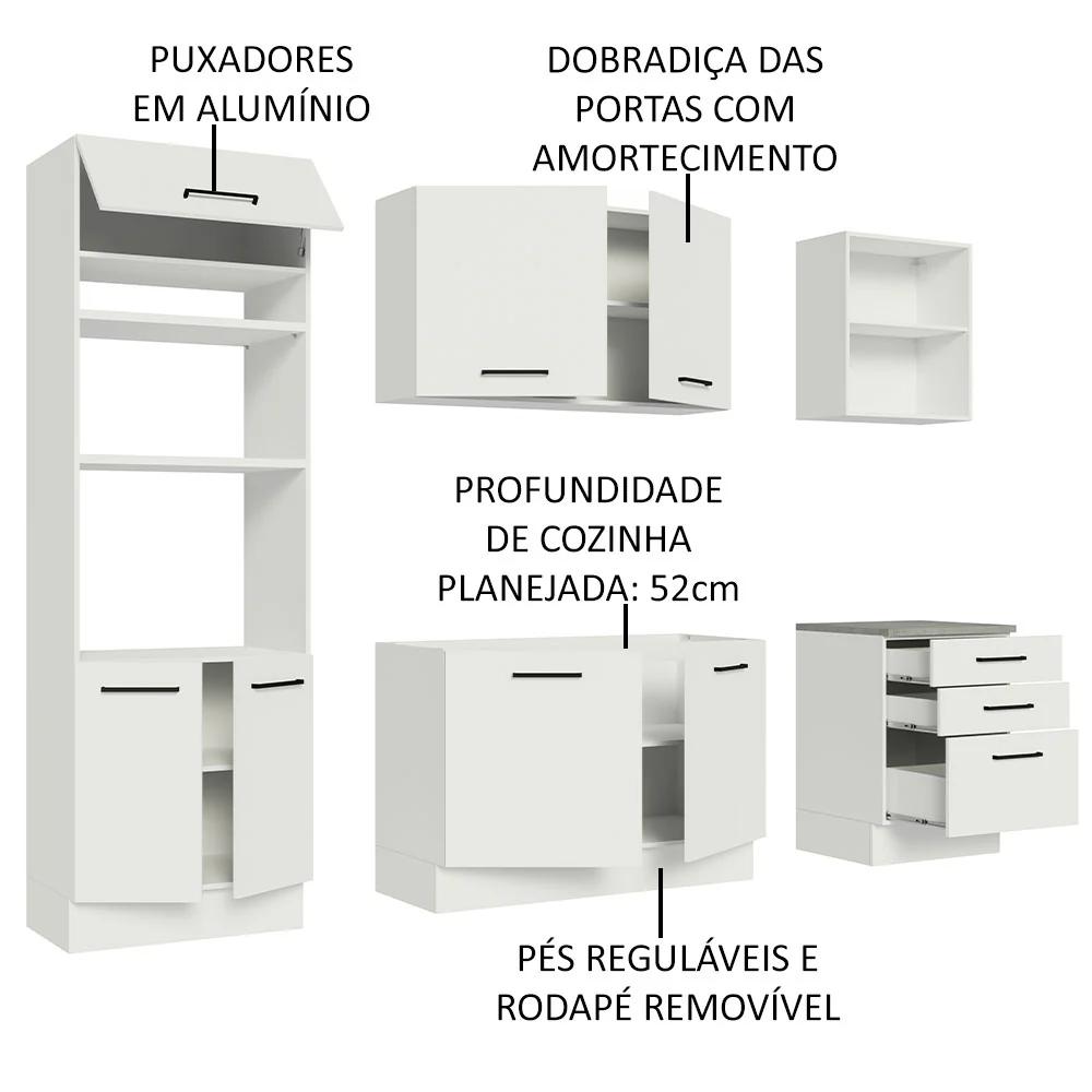 Armário de Cozinha Completa 250cm Branco Agata Madesa 01 - Image 4