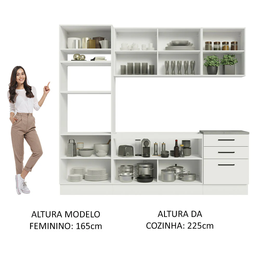 Armário de Cozinha Completa 250cm Branco Agata Madesa 01 - Image 5