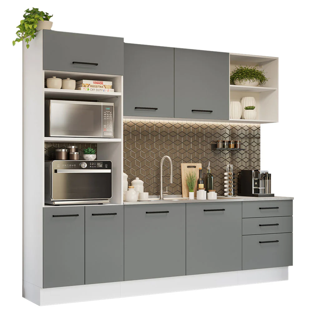 Armário de Cozinha Completa 250cm Branco/Cinza Agata Madesa 01 - Image 2