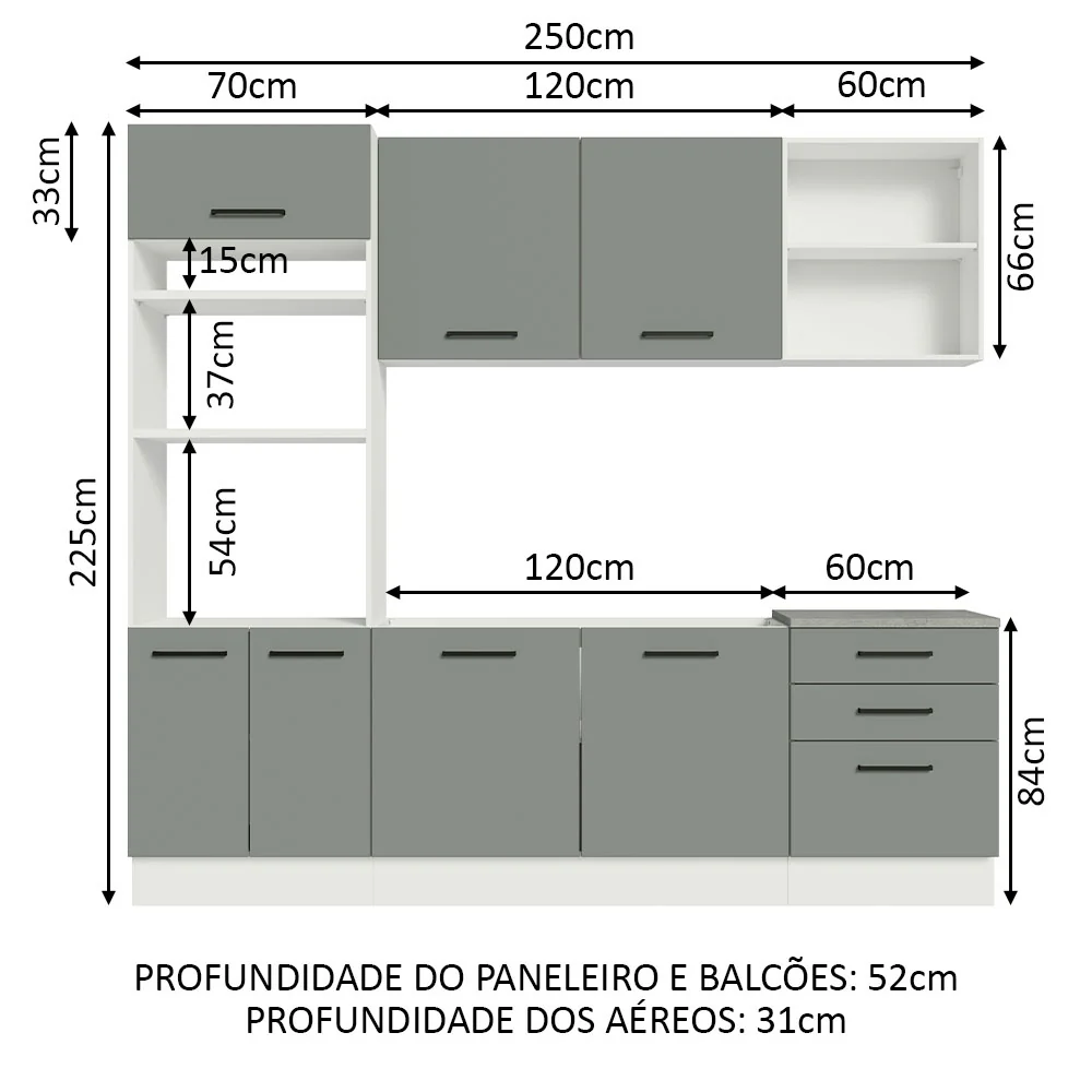 Armário de Cozinha Completa 250cm Branco/Cinza Agata Madesa 01 - Image 3