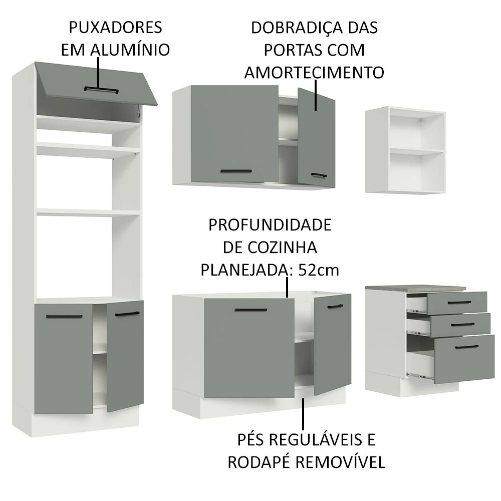 Armário de Cozinha Completa 250cm Branco/Cinza Agata Madesa 01 - Image 4