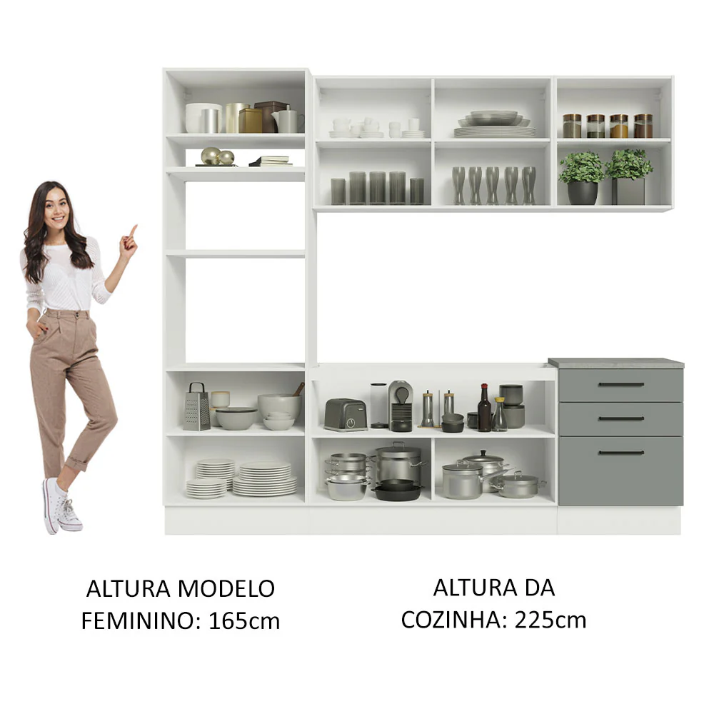 Armário de Cozinha Completa 250cm Branco/Cinza Agata Madesa 01 - Image 5