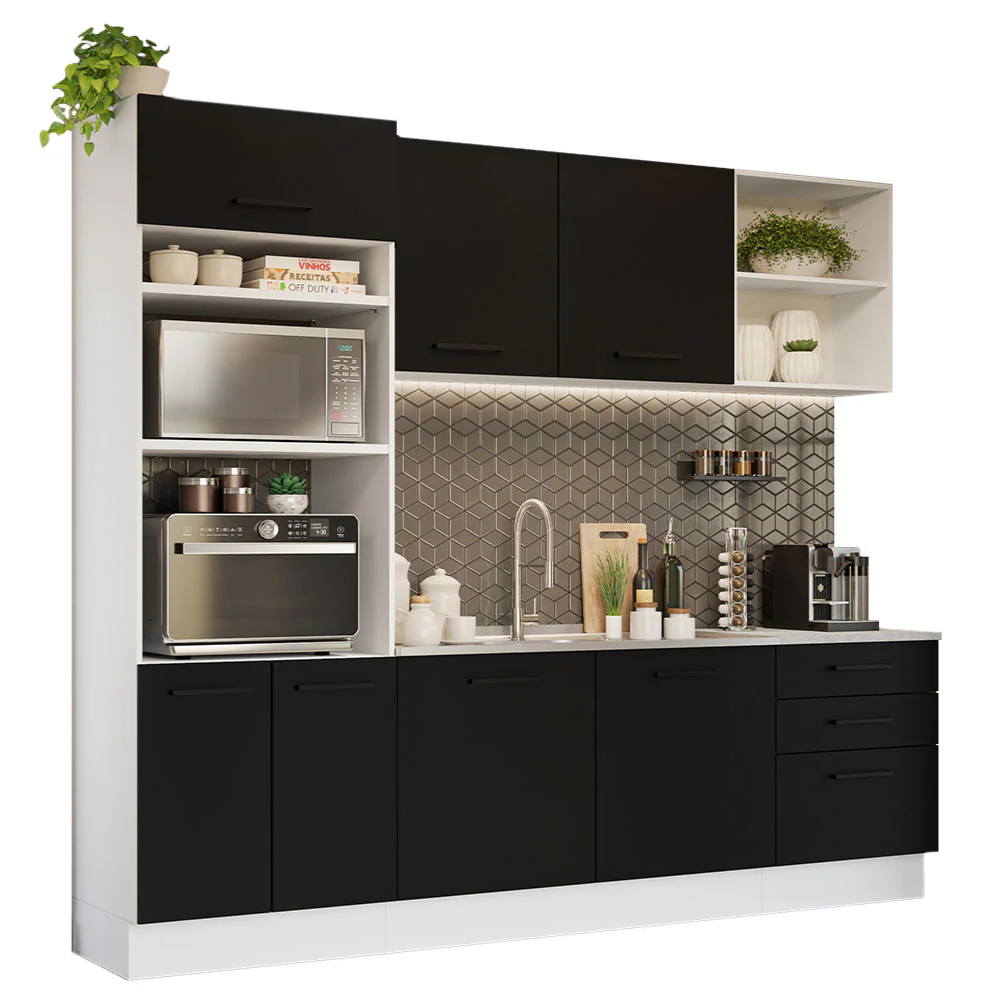 Armário de Cozinha Completa 250cm Branco/Preto Agata Madesa 01 - Image 2
