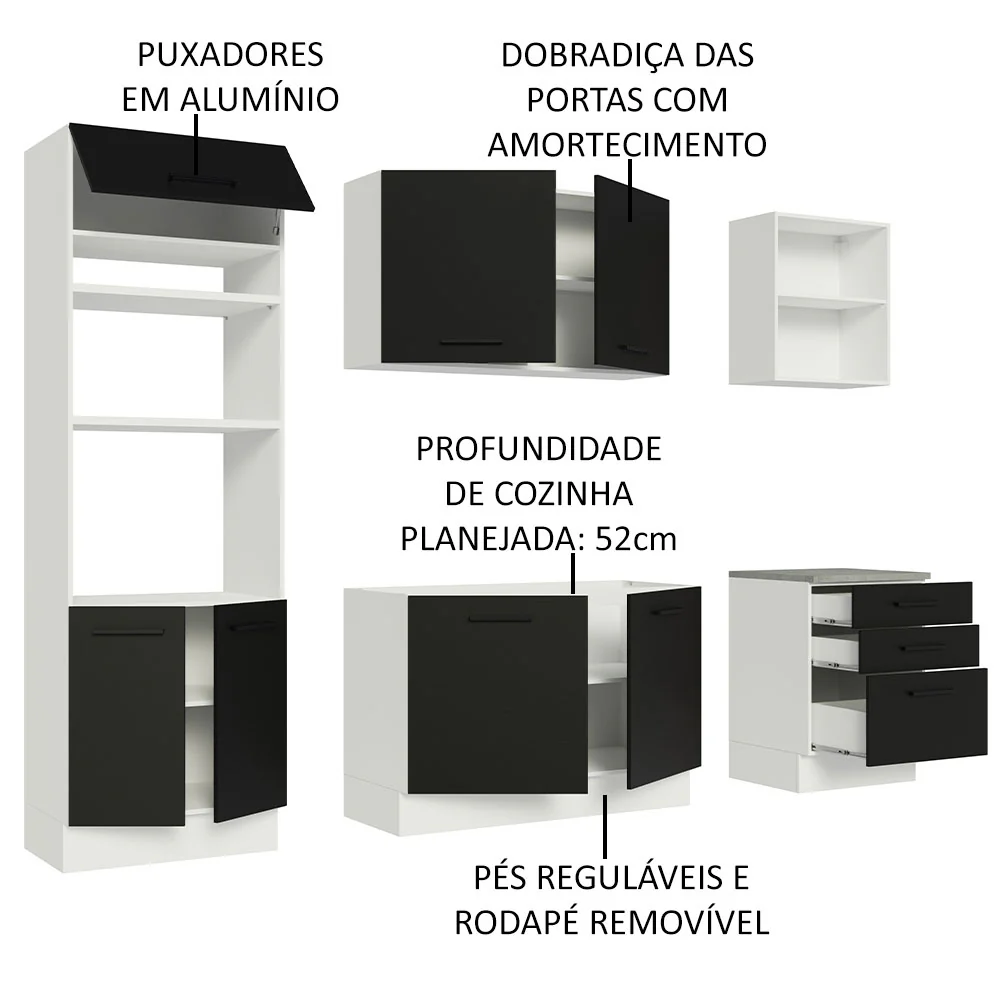 Armário de Cozinha Completa 250cm Branco/Preto Agata Madesa 01 - Image 4