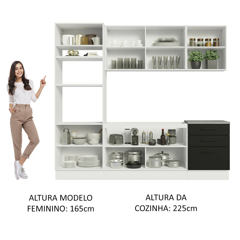Armário de Cozinha Completa 250cm Branco/Preto Agata Madesa 01 - Image 5