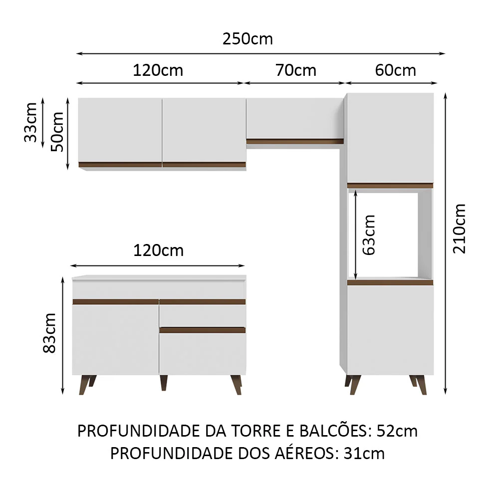 Armário de Cozinha Completa 250cm Branco Reims Madesa 06 - Image 3