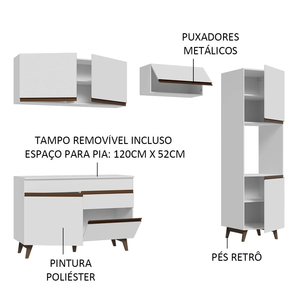 Armário de Cozinha Completa 250cm Branco Reims Madesa 06 - Image 4