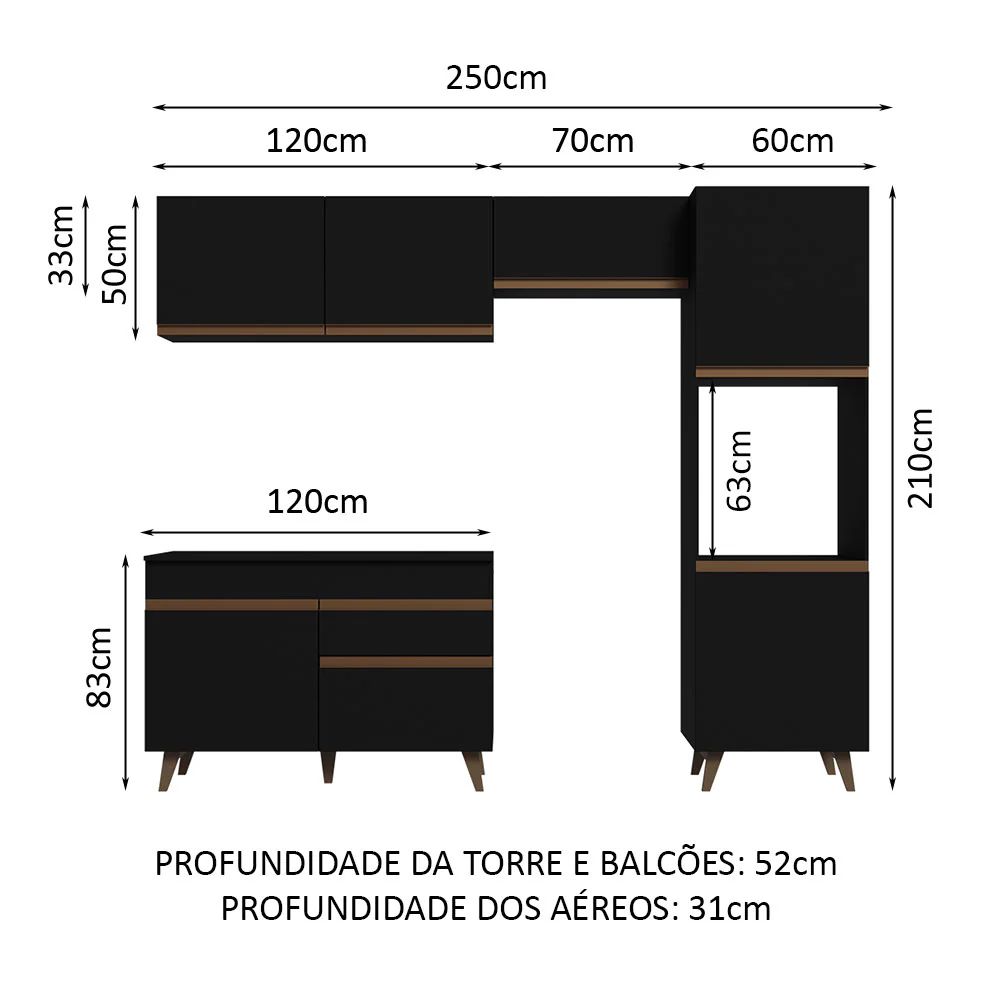 Armário de Cozinha Completa 250cm Preto Reims Madesa 06 - Image 3
