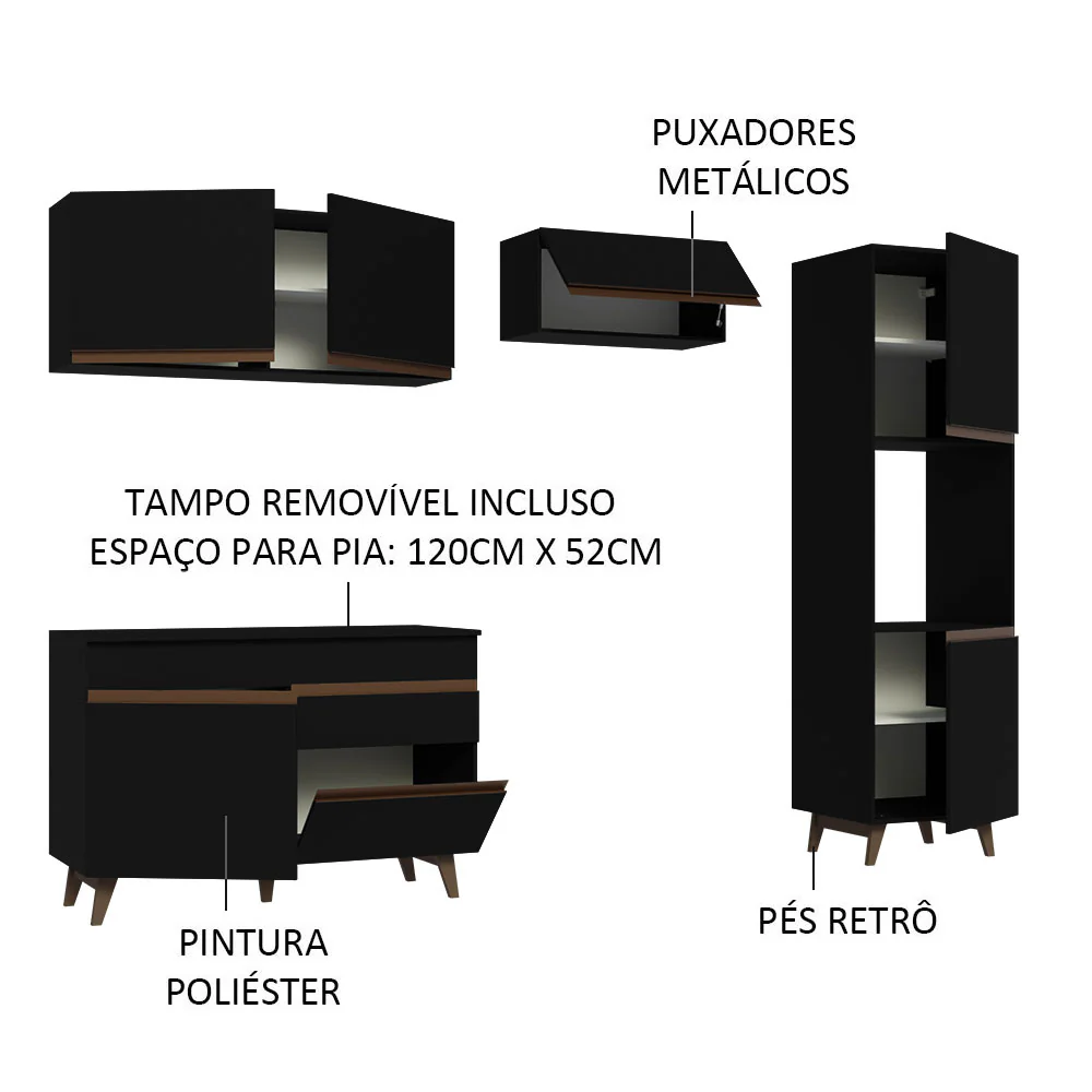 Armário de Cozinha Completa 250cm Preto Reims Madesa 06 - Image 4