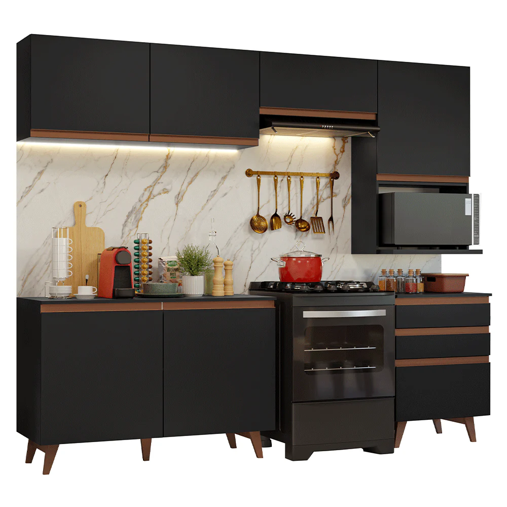 Armário de Cozinha Completa 250cm Preto Reims Madesa 08 - Image 2