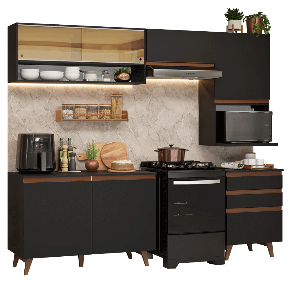 Armário de Cozinha Completa 250cm Preto Reims Madesa 10 - Image 2