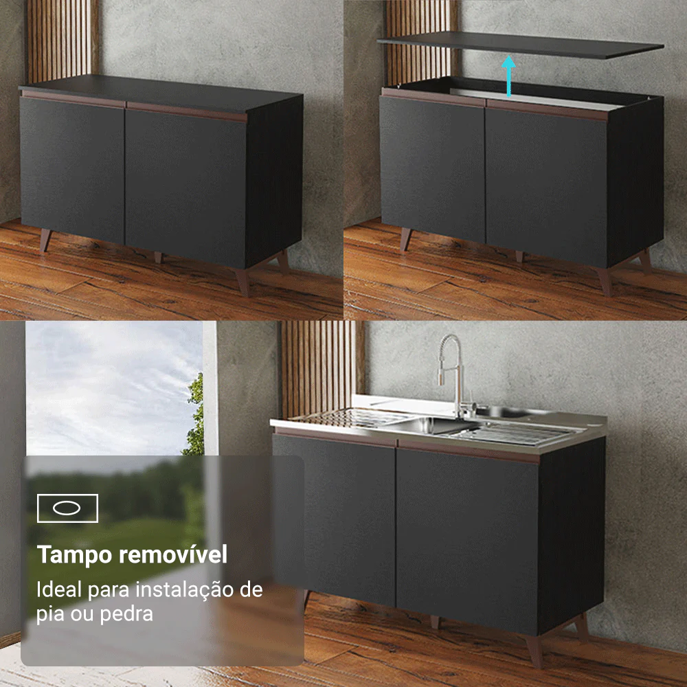 Armário de Cozinha Completa 250cm Preto Reims Madesa 10 - Image 6