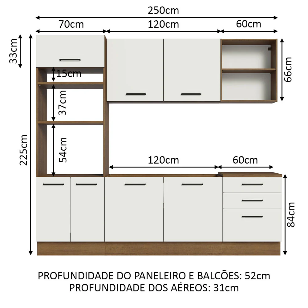 Armário de Cozinha Completa 250cm Rustic/Branco Agata Madesa 01 - Image 3