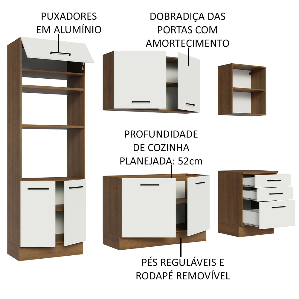 Armário de Cozinha Completa 250cm Rustic/Branco Agata Madesa 01 - Image 4