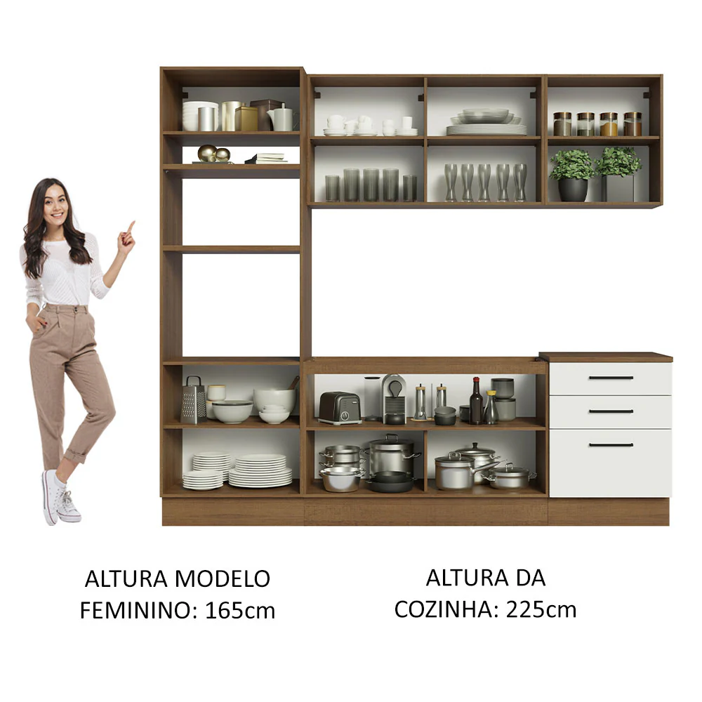 Armário de Cozinha Completa 250cm Rustic/Branco Agata Madesa 01 - Image 5