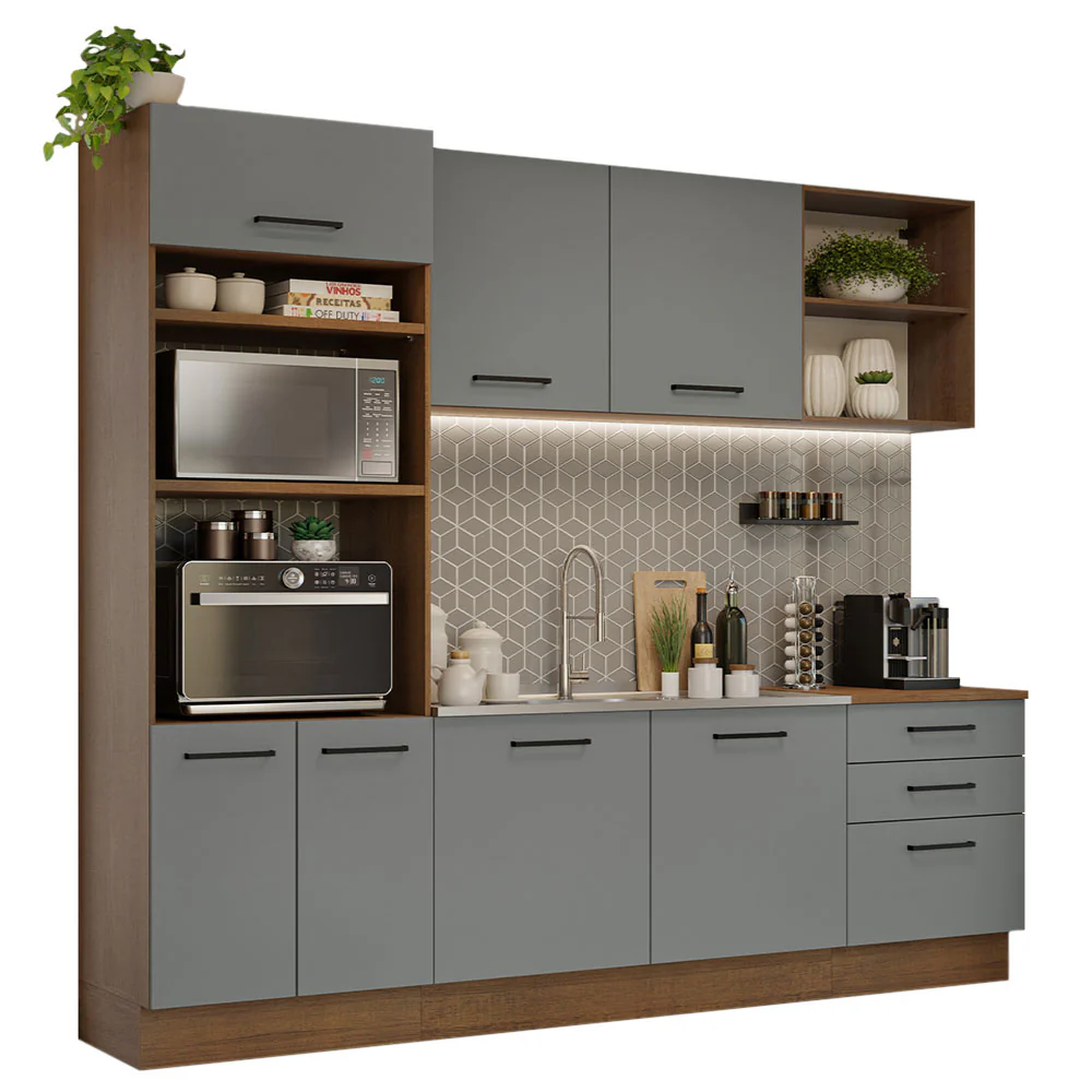 Armário de Cozinha Completa 250cm Rustic/Cinza Agata Madesa 01 - Image 2