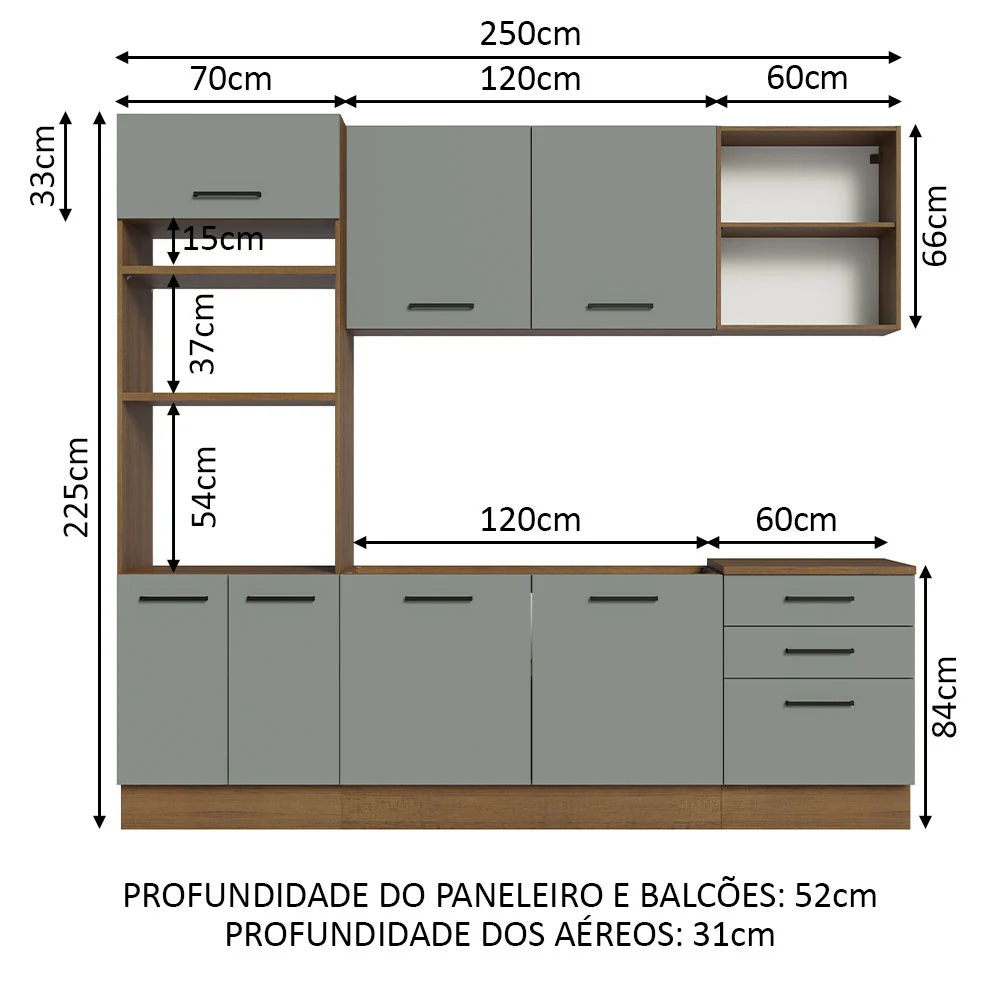 Armário de Cozinha Completa 250cm Rustic/Cinza Agata Madesa 01 - Image 3