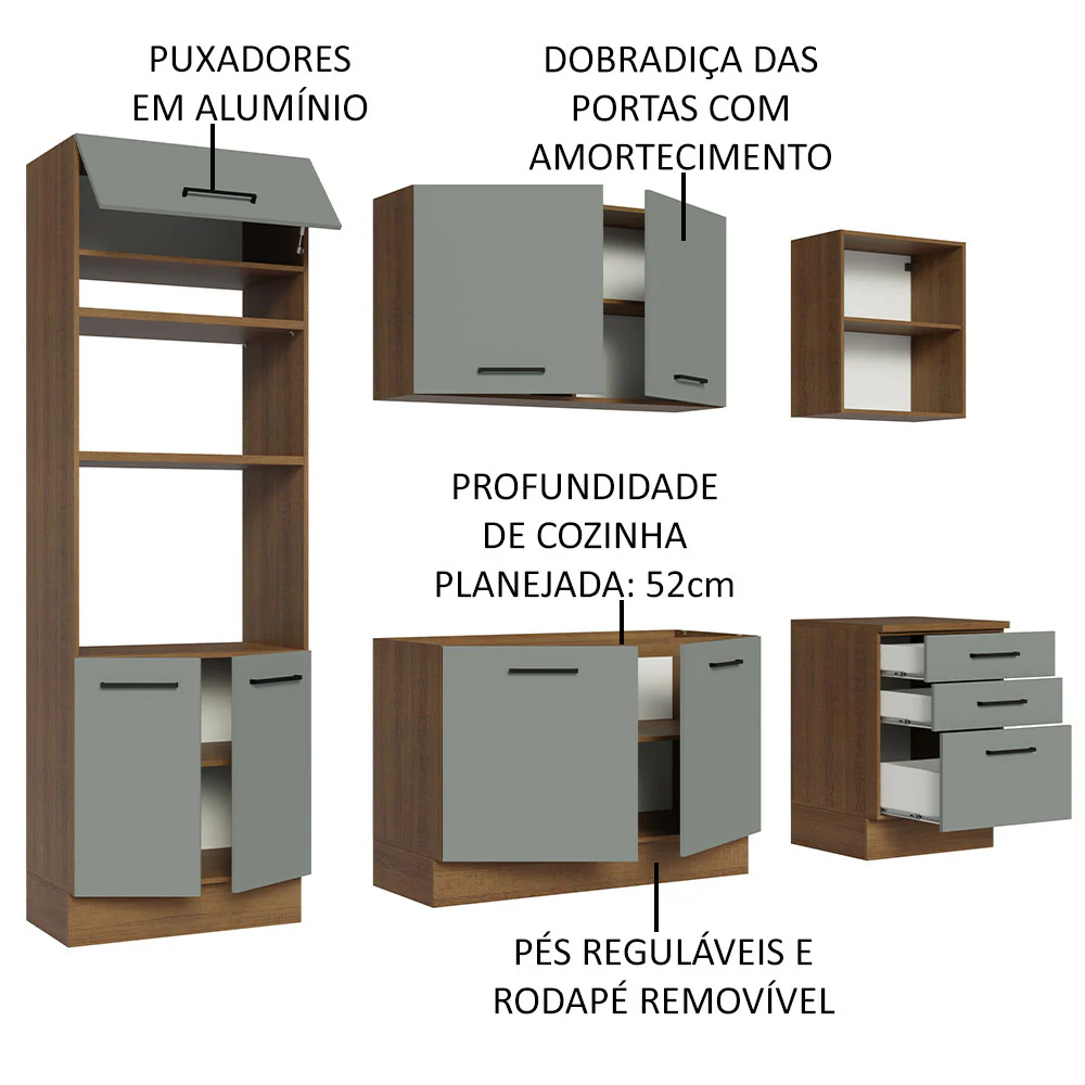 Armário de Cozinha Completa 250cm Rustic/Cinza Agata Madesa 01 - Image 4