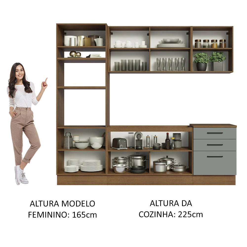 Armário de Cozinha Completa 250cm Rustic/Cinza Agata Madesa 01 - Image 5