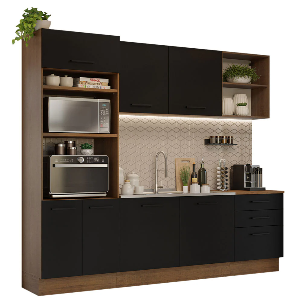 Armário de Cozinha Completa 250cm Rustic/Preto Agata Madesa 01 - Image 2