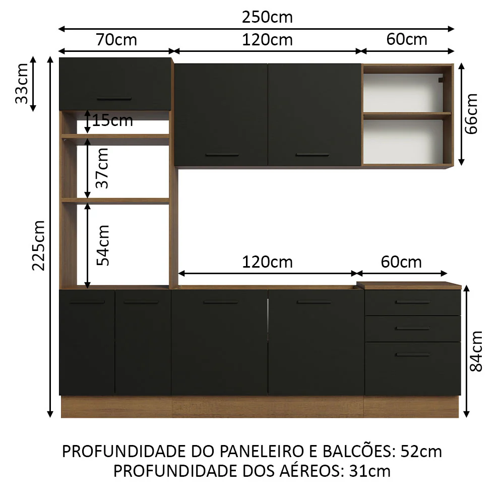 Armário de Cozinha Completa 250cm Rustic/Preto Agata Madesa 01 - Image 3